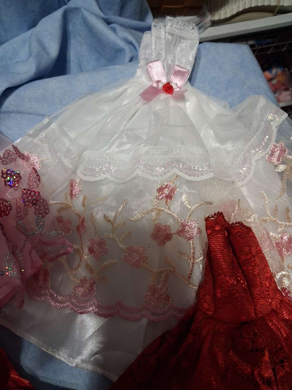 Assorted Barbie Doll Dresses - Yellow Gold & Red Lace - Picture 4 of 7